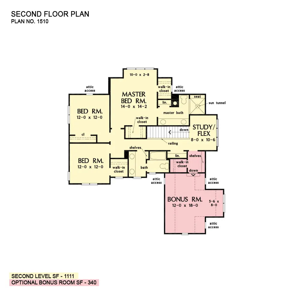 This is the second floor plan image for dual master house plan 1510 The Paxton