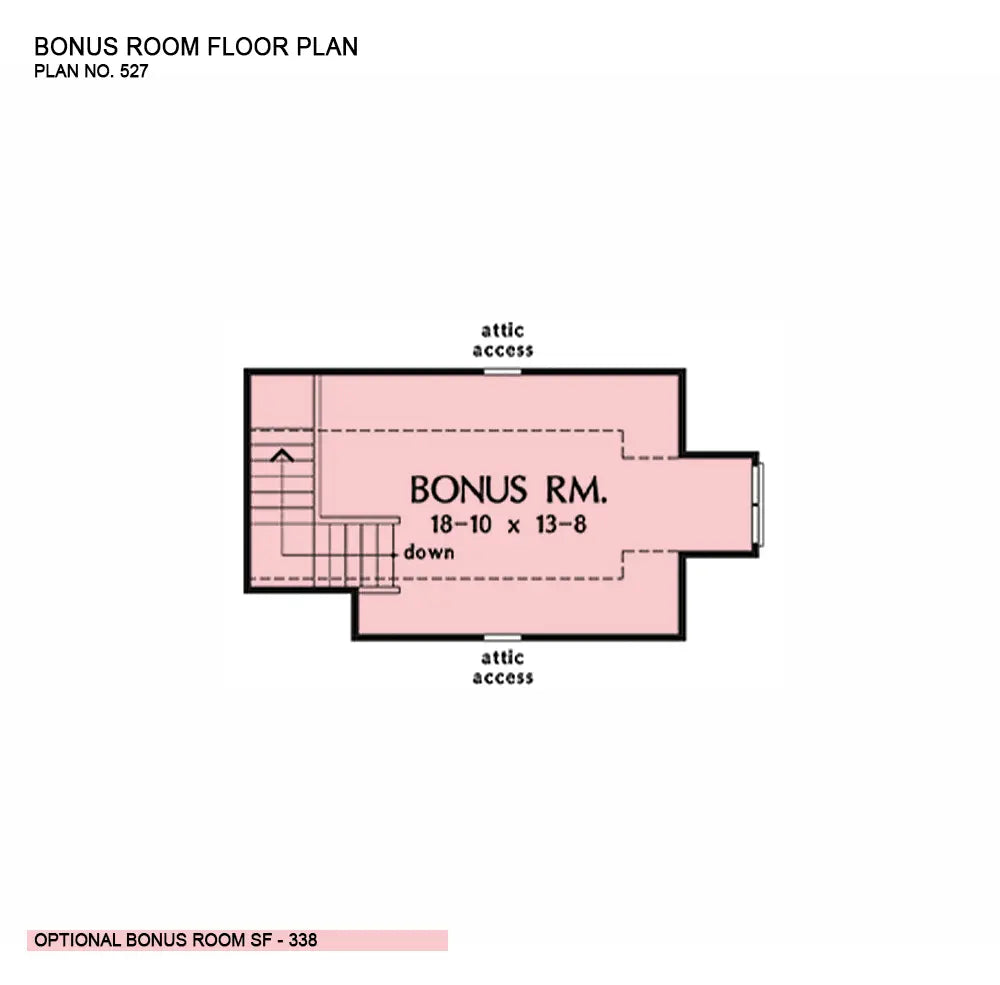 This is the bonus room floor plan image for three bedroom house plan 527 The Peabody