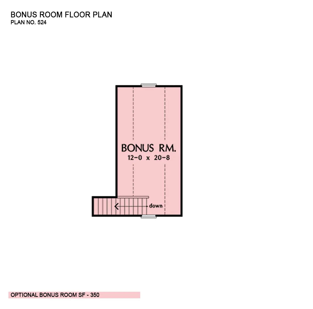 This is the bonus room floor plan image for two story house plan 524 The Peachtree