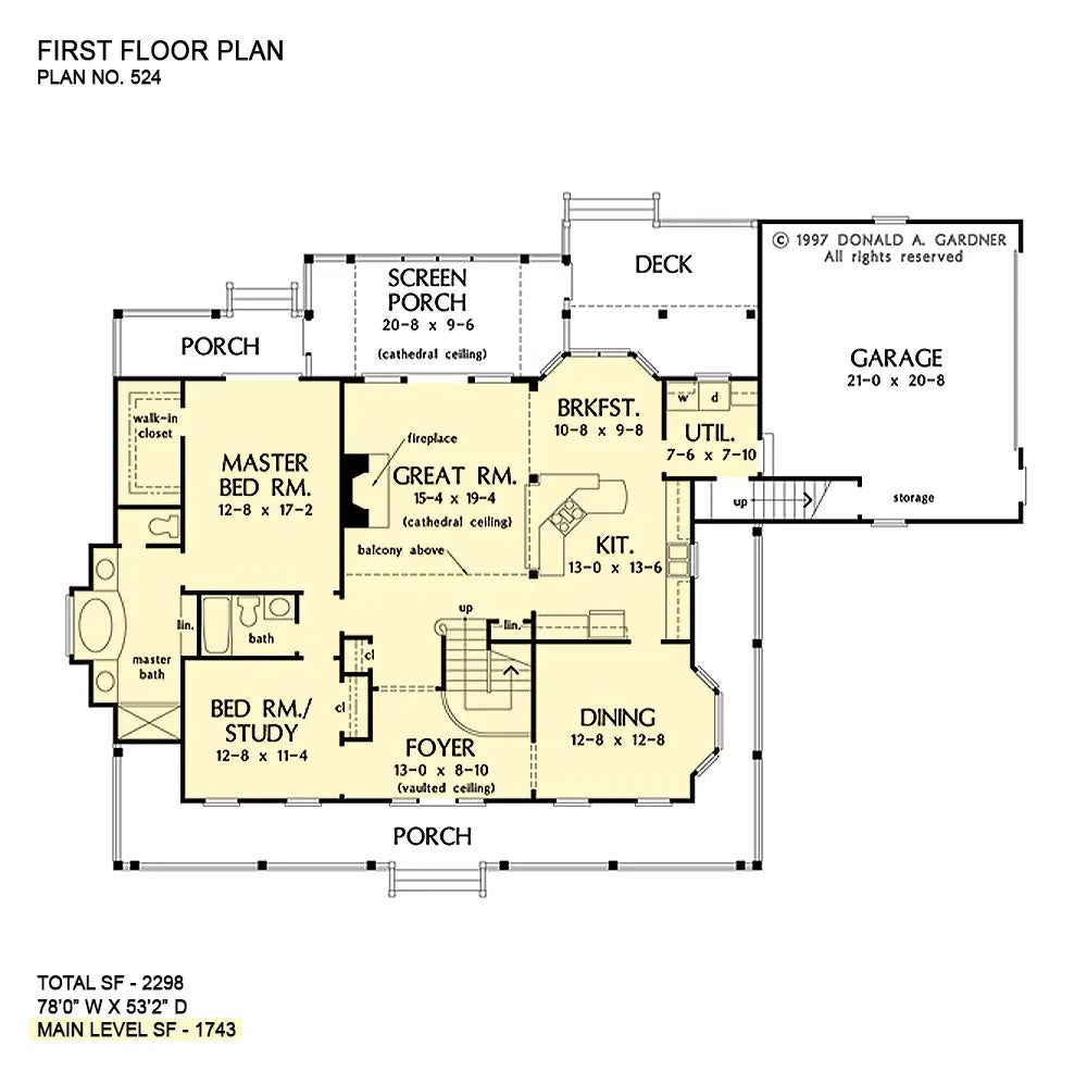 This is the first floor plan image for country house plan 524 The Peachtree