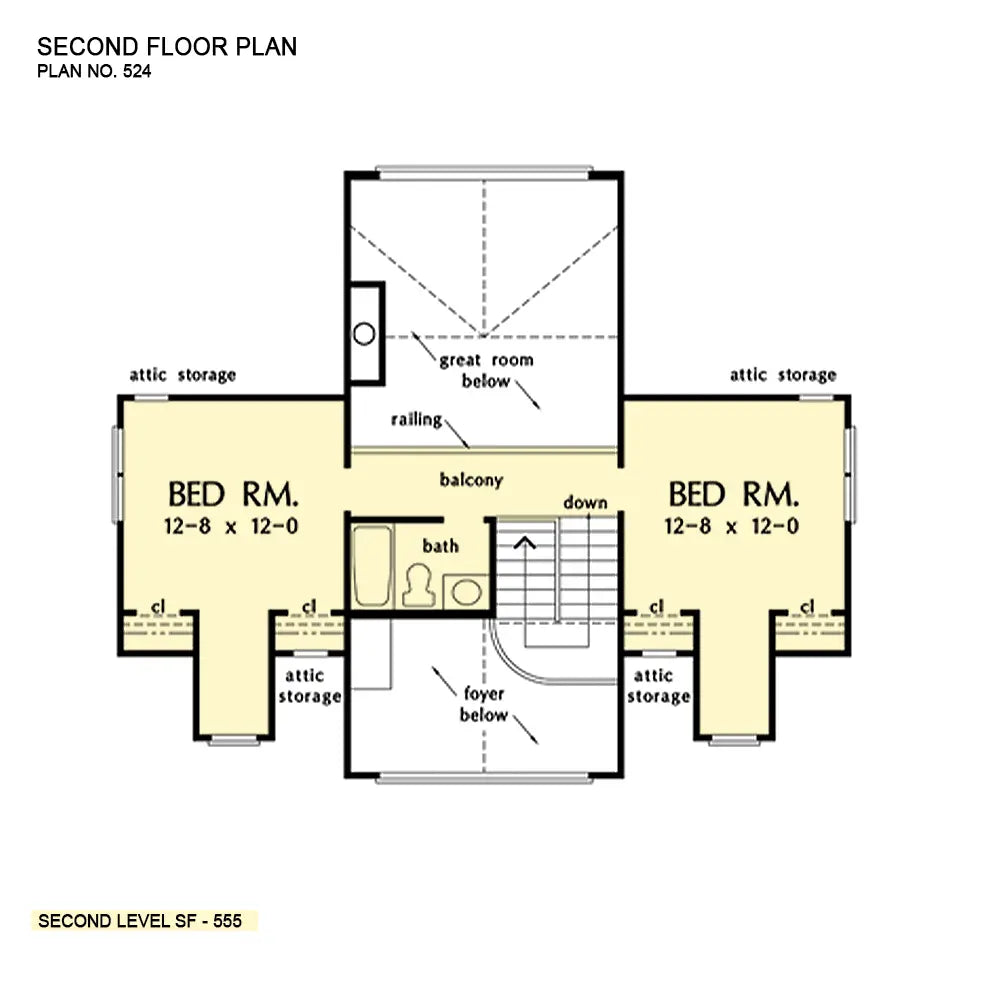 This is the second floor plan image for two story house plan 524 The Peachtree