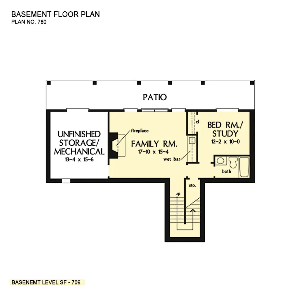 This is the basement floor plan image for walkout basement house plan 780 The Peekskill