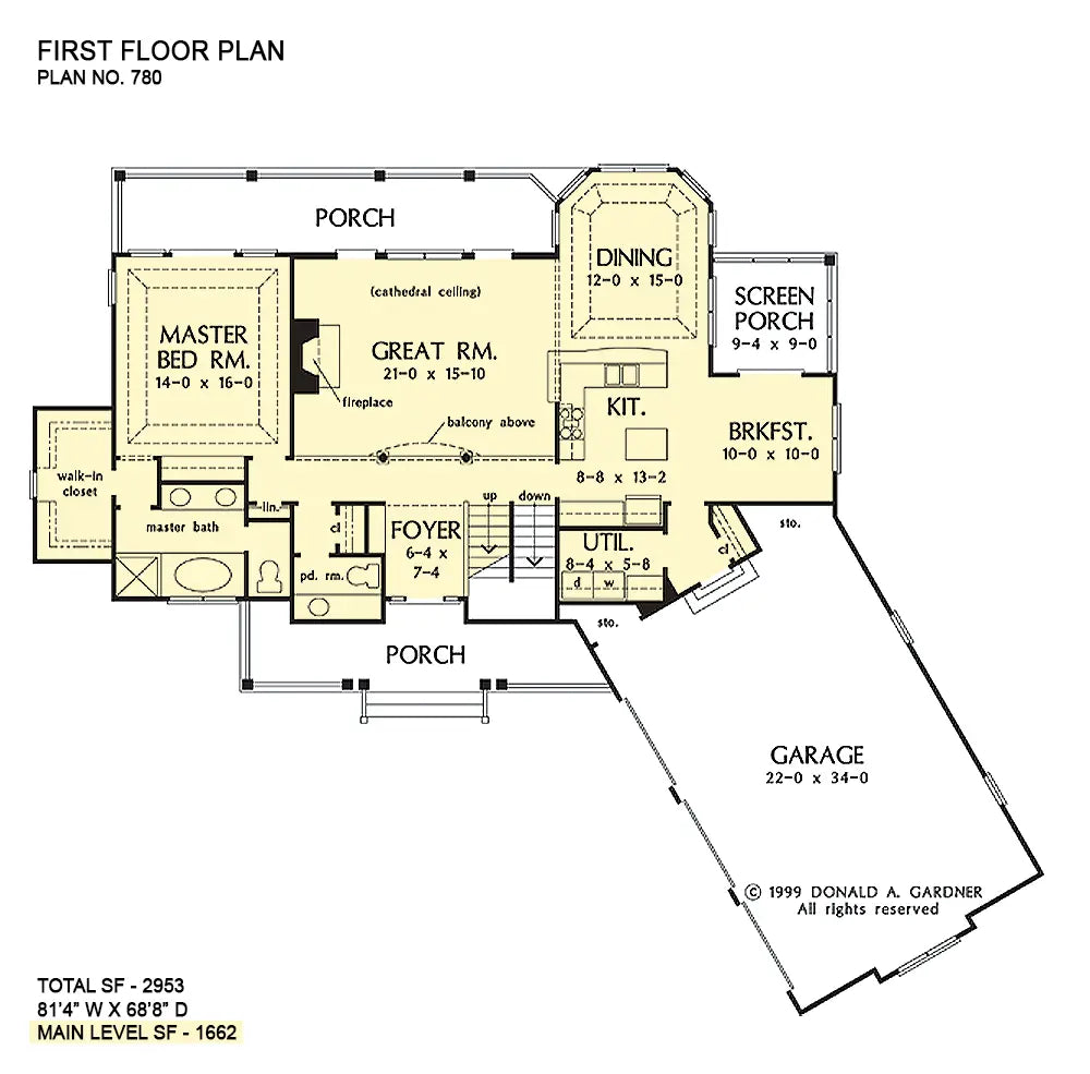 This is the first floor plan image for craftsman house plan 780 The Peekskill