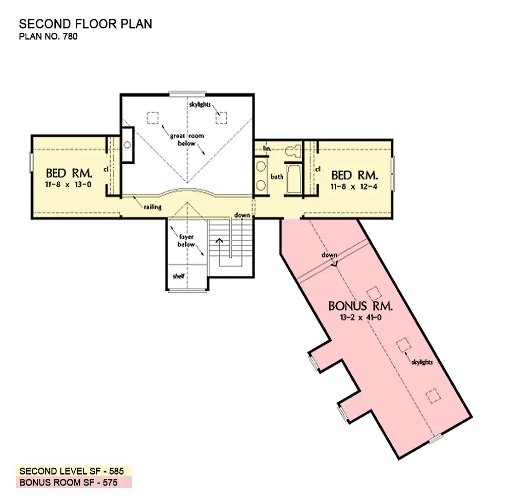 This is the second floor plan image for four bedroom house plan 780 The Peekskill