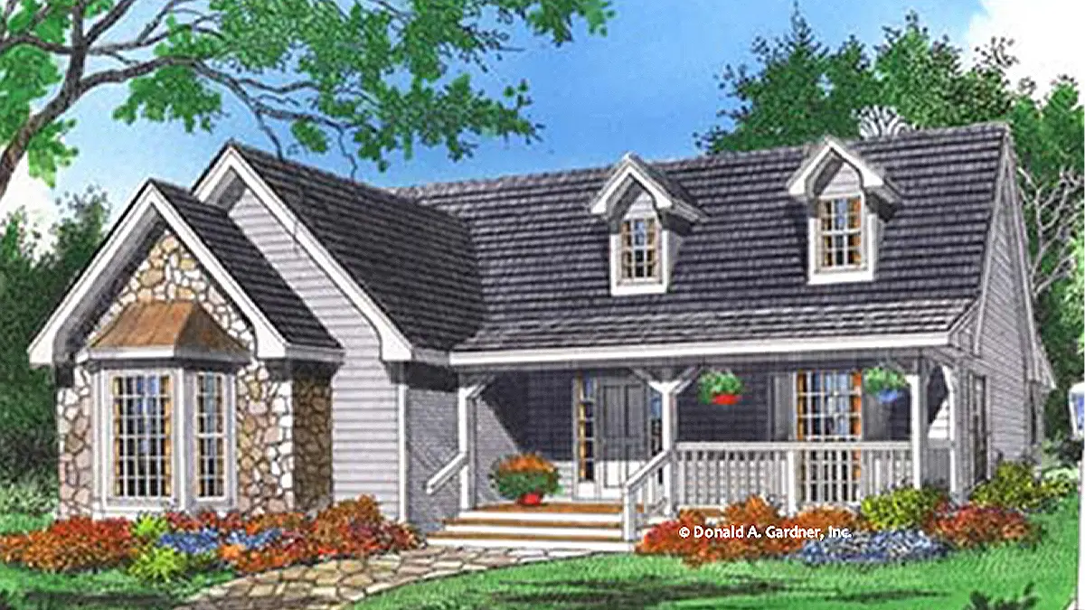 This is an illustration of the front of small house plan 551 The Pelham Ridge