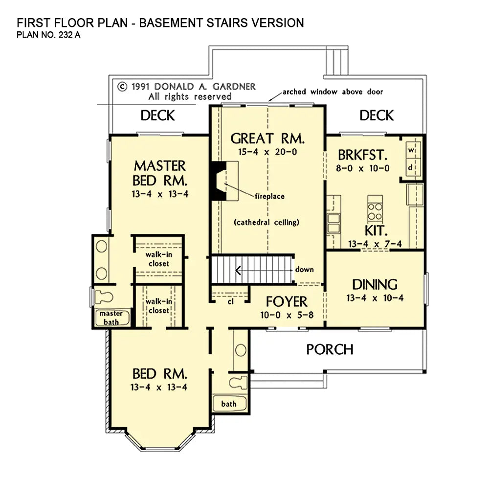 This is the first floor plan image for country house plan 232 The Pelham if the home is built over a basement