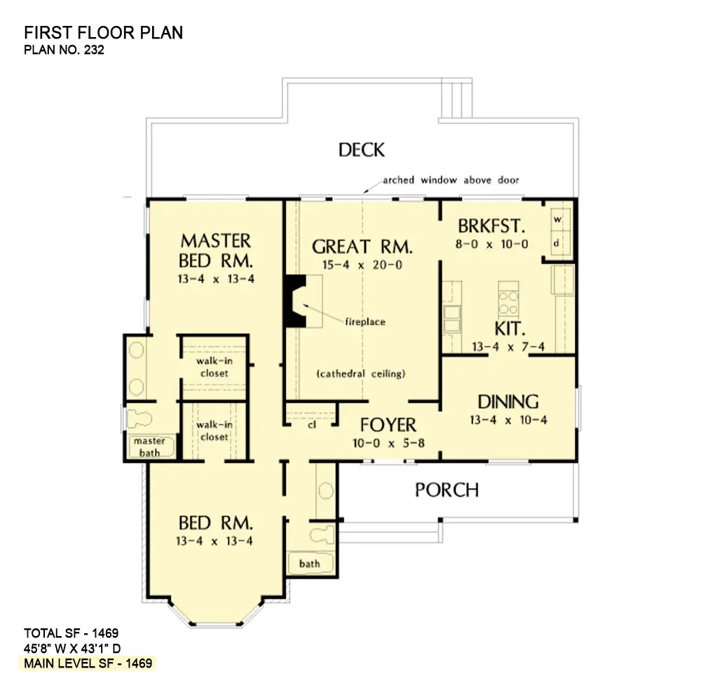 This is the first floor plan image for small house plan 232 The Pelham