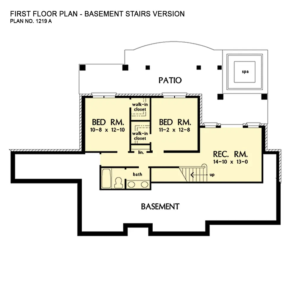 This is the basement floor plan image for walkout basement house plan 1219 The Pemberly