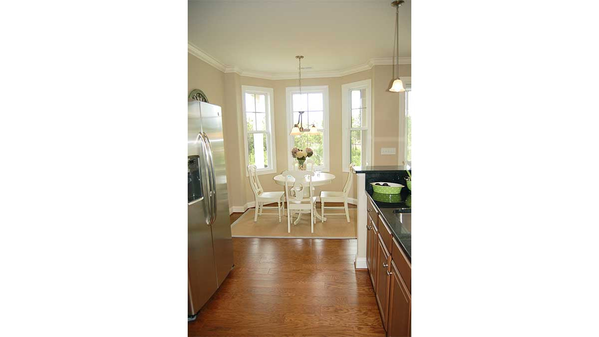 Flat ceiling with crown molding in the breakfast room. The Pemberton plan 972.