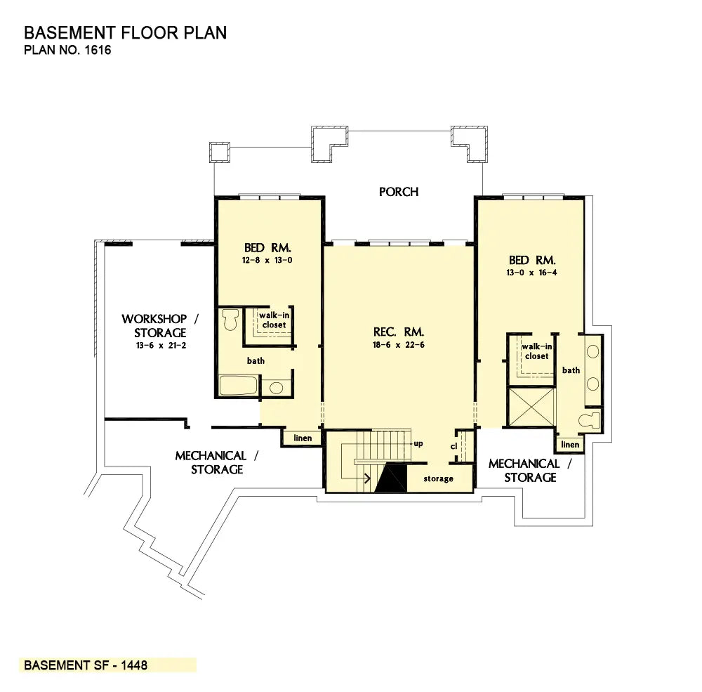 This is the basement floor plan image for walkout basement house plan 1616 The Penelope