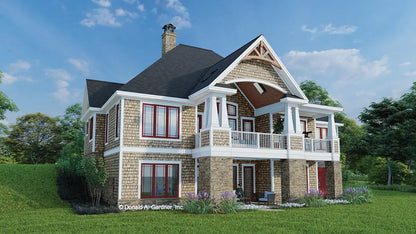 This is an illustration of the rear of walkout basement house plan 1616 The Penelope