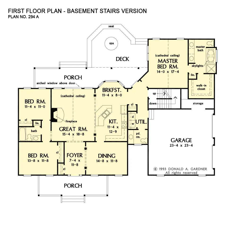 This is the first floor plan image for ranch house plan 294 The Pennyhill if the home is built over a basement