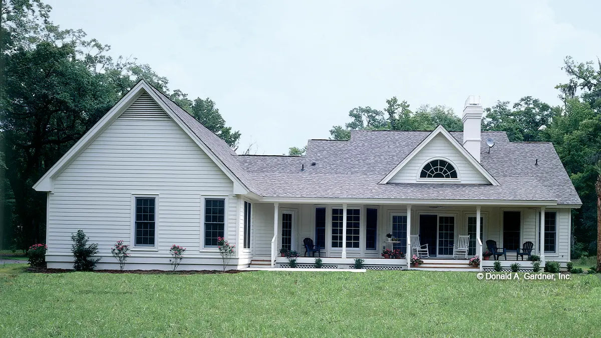 This is a photograph of the rear of ranch house plan 294 The Pennyhill as built by a customer