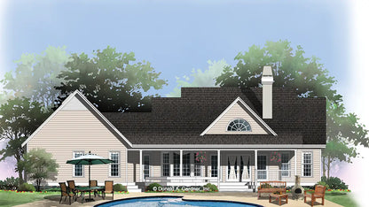 This is an illustration of the rear of ranch house plan 294 The Pennyhill