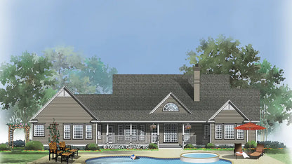 This is an illustration of the rear of four bedroom house plan 733 The Peppergrass