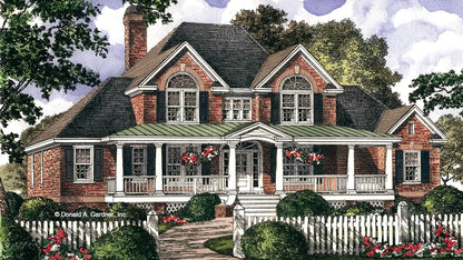 This is an illustration of the front of two story house plan 1034 The Peppermill