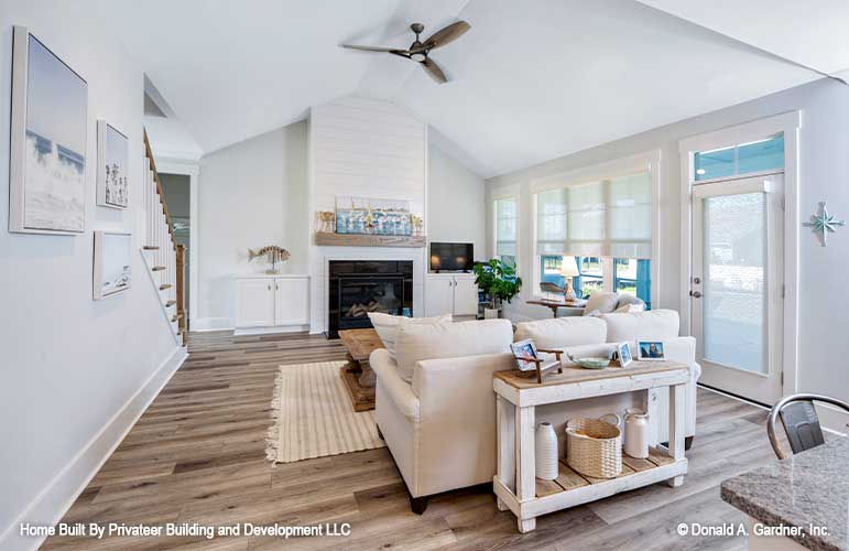 Full view of the great room and fireplace. Percy plan 1503