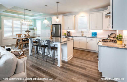 Full view of the kitchen alongside the dining room, Percy plan 1503