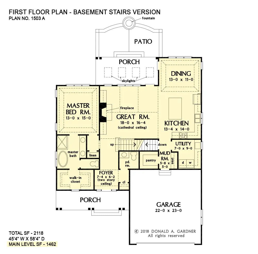 This is the first floor plan image for two story house plan 1503 The Percy if the home is built over a basement