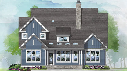 This is an illustration of the rear of two story house plan 1503 The Percy