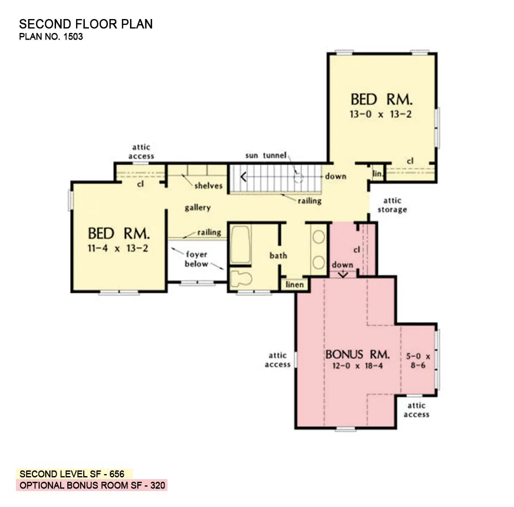 This is the second floor plan image for three bedroom  house plan 1503 The Percy