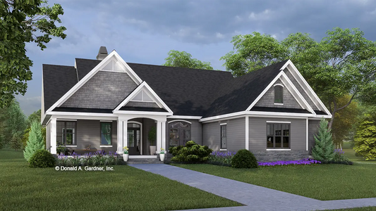 This is an illustration of the front of small house plan 731 The Periwinkle