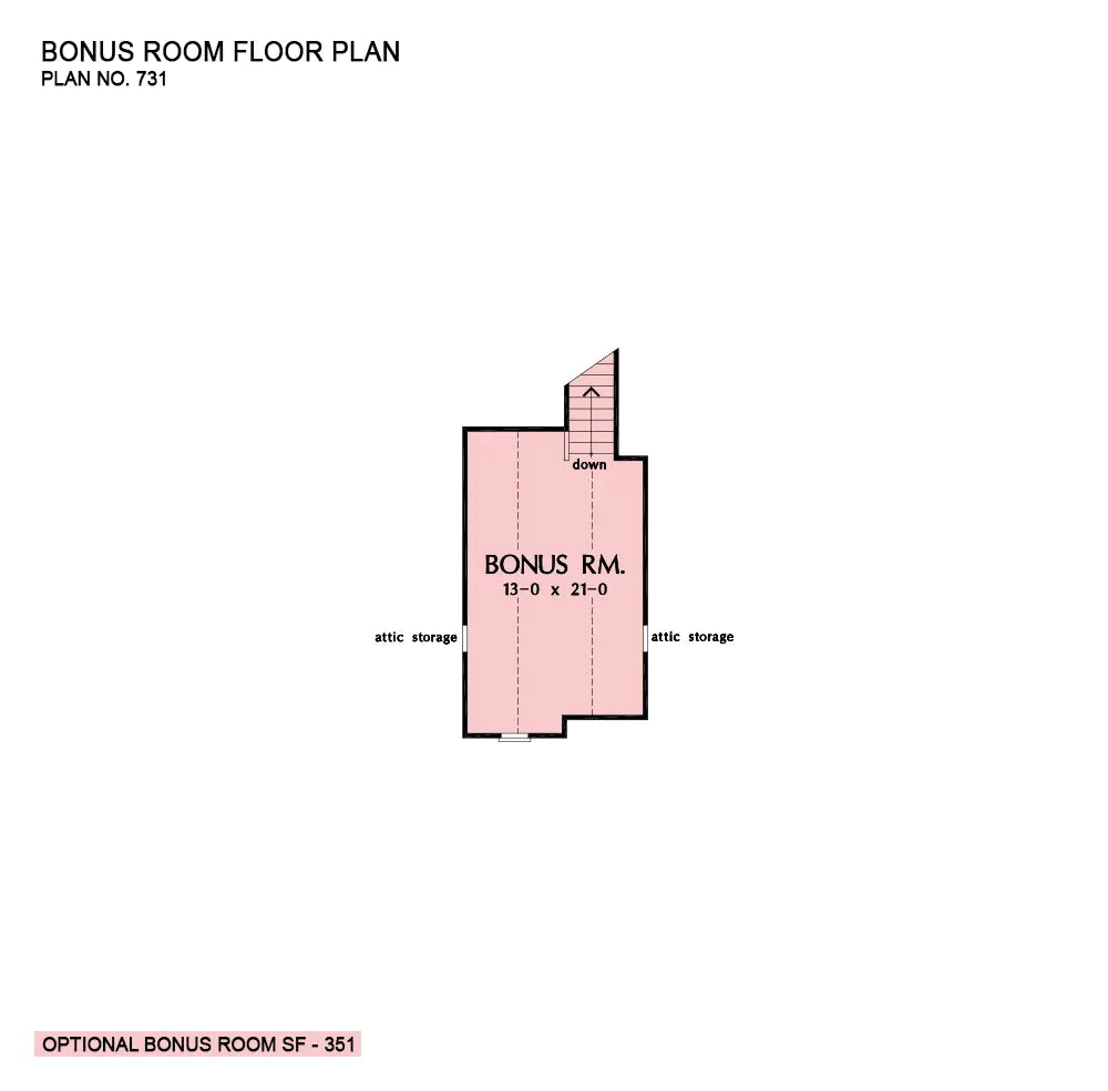 This is the second floor plan image for three bedroom house plan 731 The Periwinkle