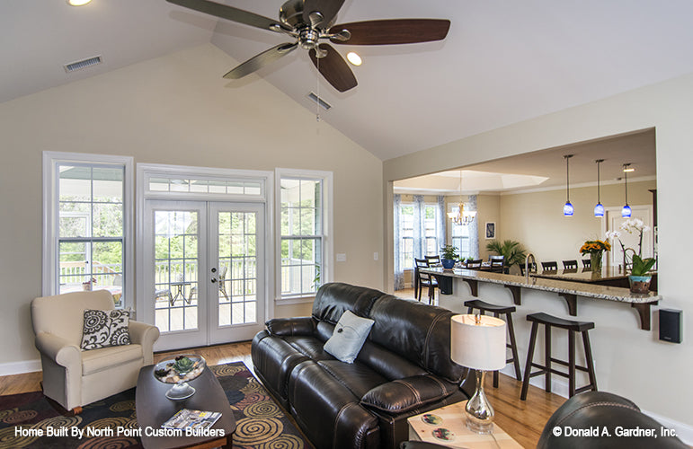 Double glass patio doors in the living room. The Peyton plan 1289.