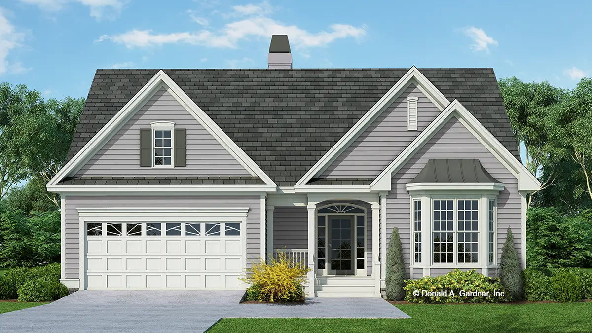 This is an illustration of the front of small house plan 956 The Pfeiffer