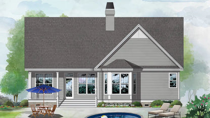 This is an illustration of the rear of cottage house plan 956 The Pfeiffer