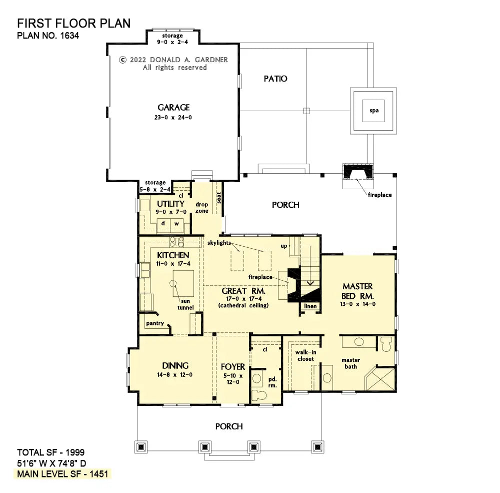 This is the first floor plan image for craftsman house plan 1634 The Pinewood Cottage