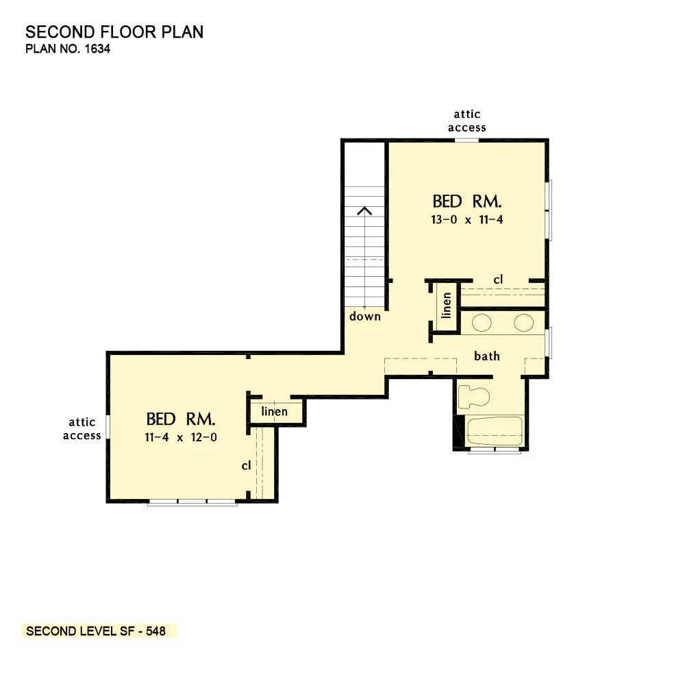 This is the second floor plan image for cottage house plan 1634 The Pinewood Cottage