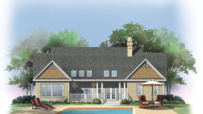 This is an illustration of the rear of southern living house plan 874 The Plumstead