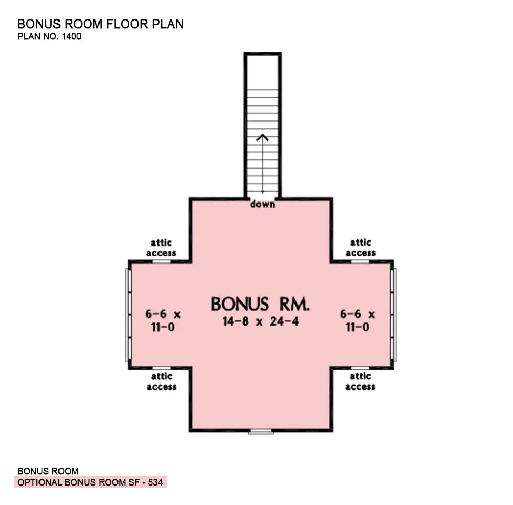 This is the bonus room floor plan image for house plan 1400 The Porter