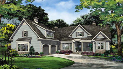 This is an illustration of the front of Open Concept house plan 1400 The Porter