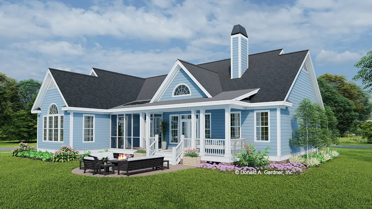 This is an illustration of the rear of craftsman house plan 1281 The Powell