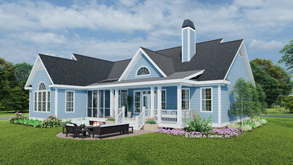 This is an illustration of the rear of craftsman house plan 1281 The Powell