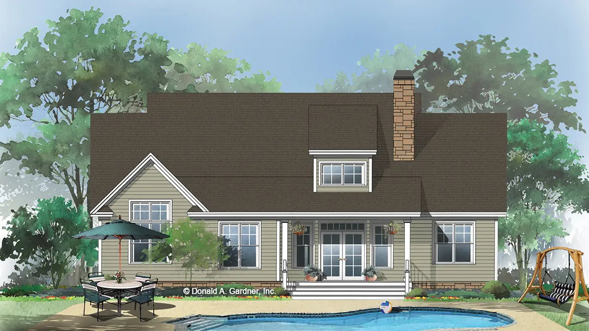 Rear view illustration. The Prairiefield plan 1069.