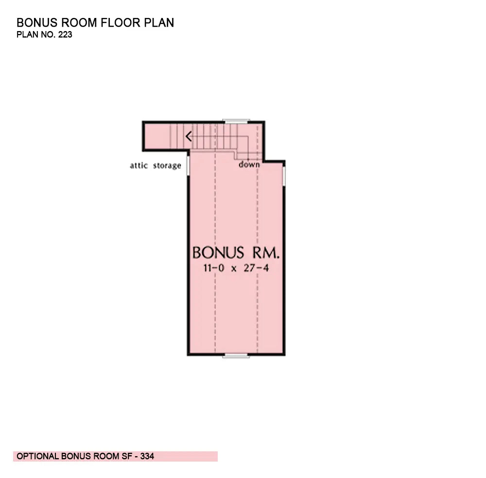 This is the bonus room floor plan image for farmhouse house plan 223 The Prescott