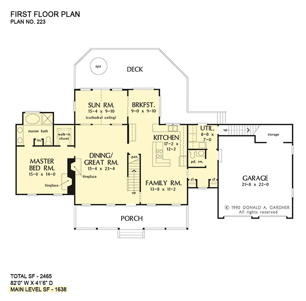 This is the first floor plan image for four bedroom house plan 223 The Prescott