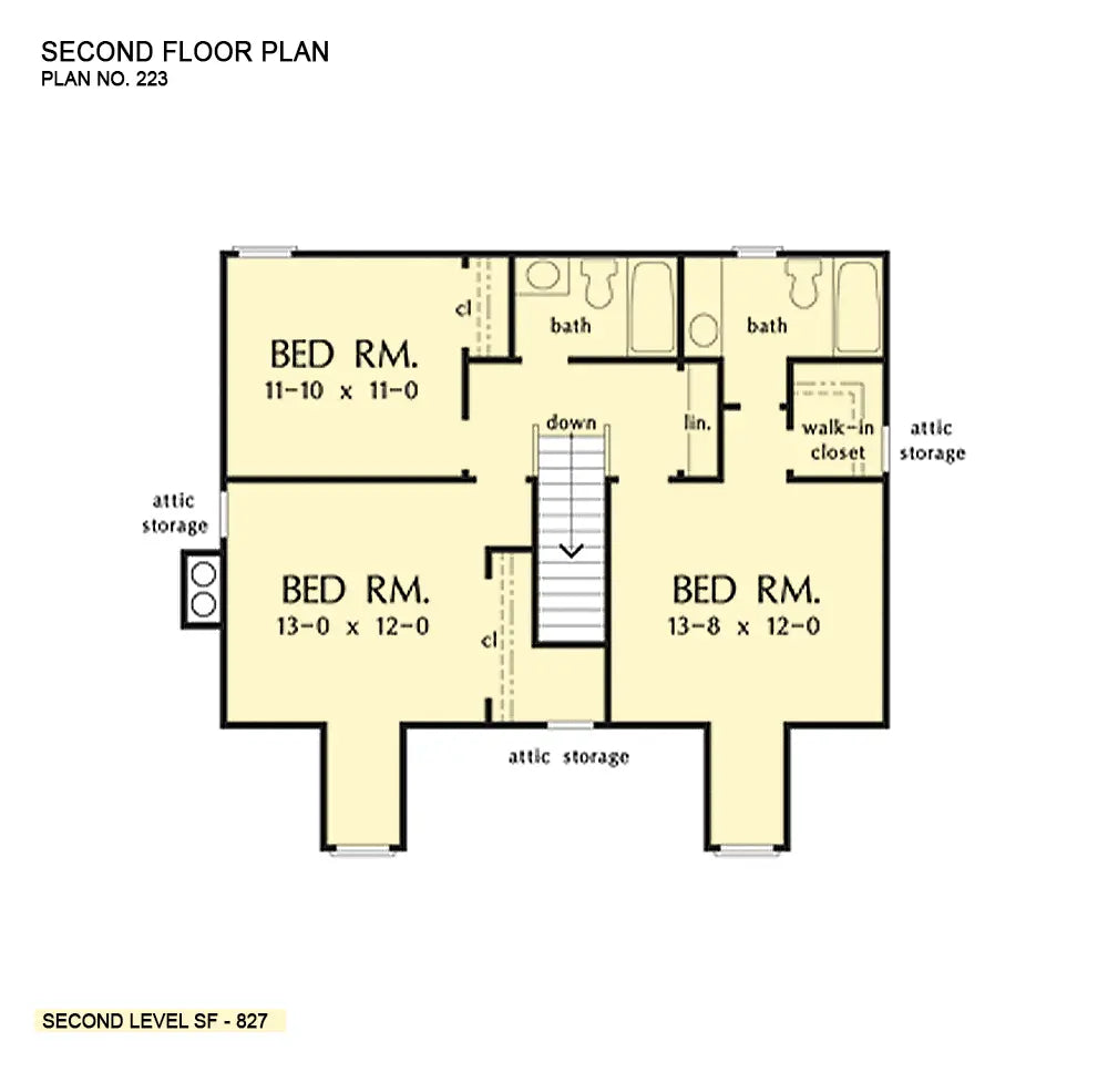 This is the second floor plan image for farmhouse house plan 223 The Prescott