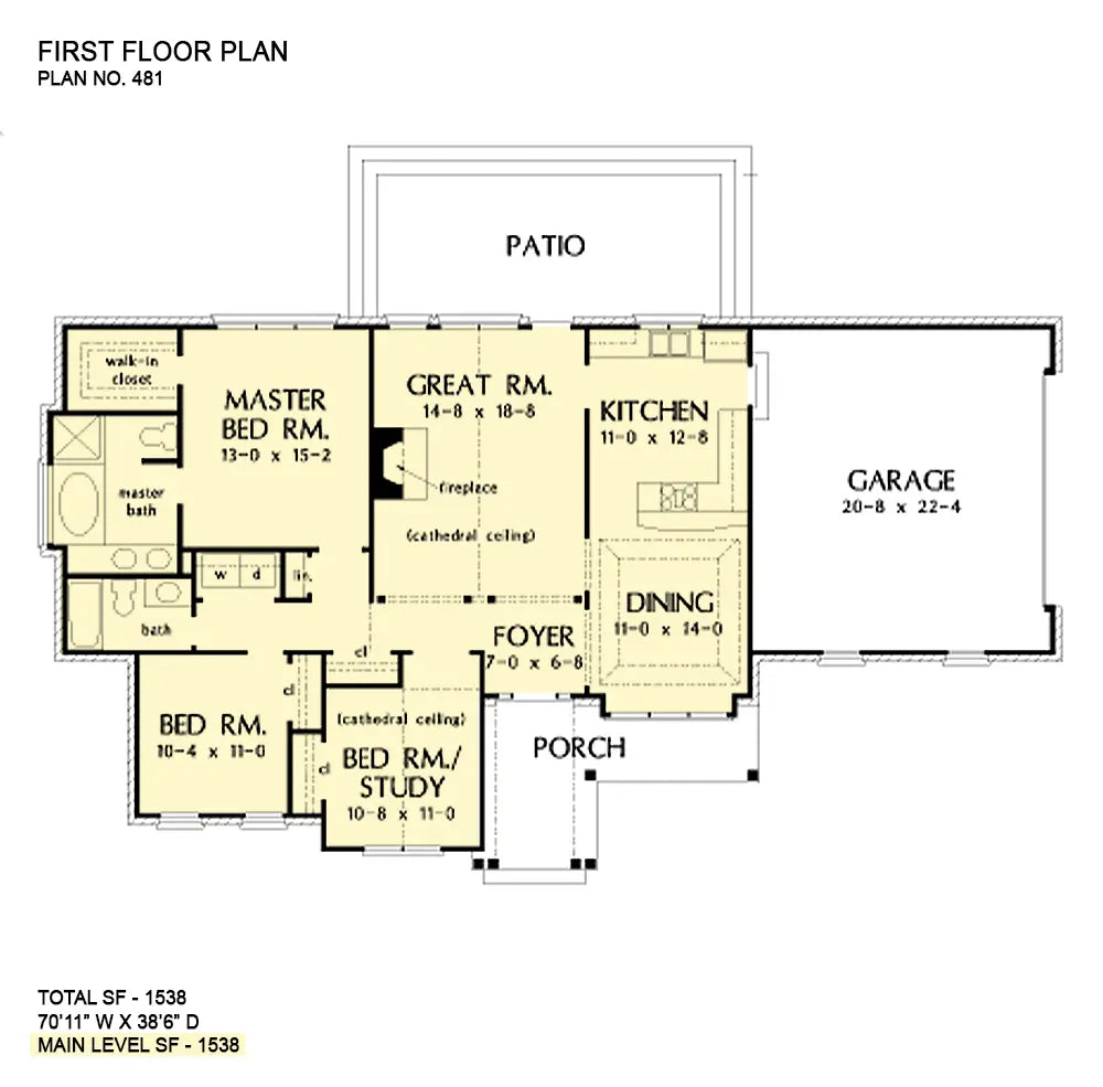 This is the first floor plan image for small house plan 481 The Prestwick