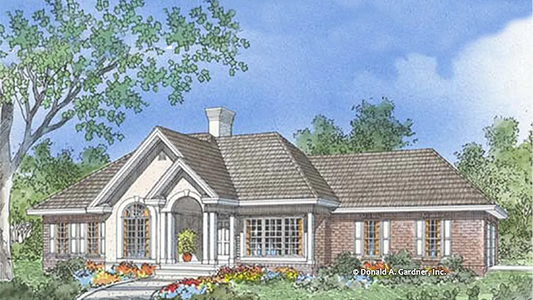 This is an illustration of the front of small house plan 481 The Prestwick