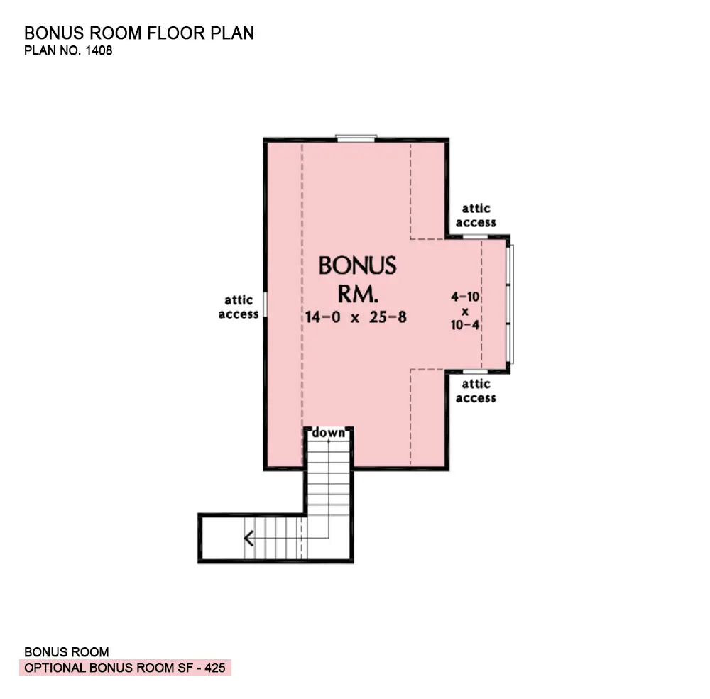 This is the bonus room floor plan image for four bedroom house plan 1408 The Priestly