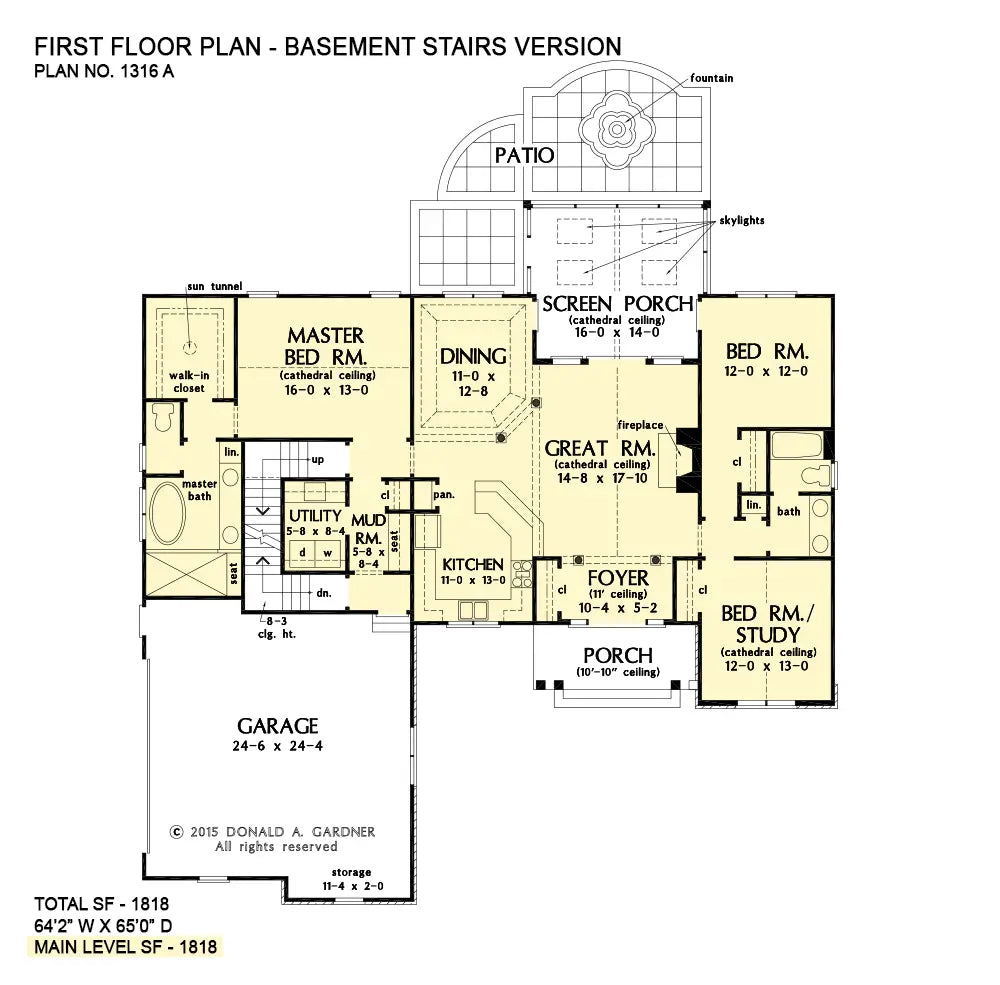 This is the first floor plan image for house plan 1316 The Primrose if the home is built over a basement