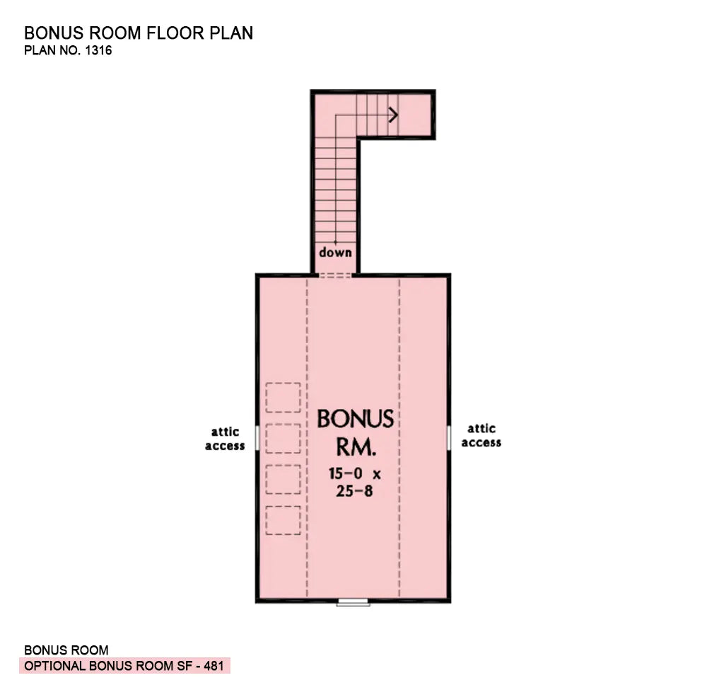 This is the bonus room floor plan image for house plan 1316 The Primrose