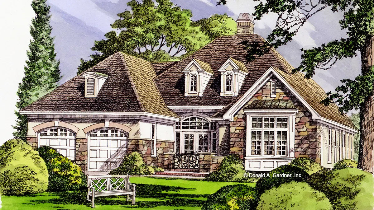 This is an illustration of the front of family house plan 1005 The Provence