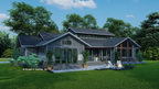 This is an illustration of the rear of ranch house plan 1471 The Pruitt