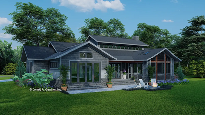 This is an illustration of the rear of ranch house plan 1471 The Pruitt