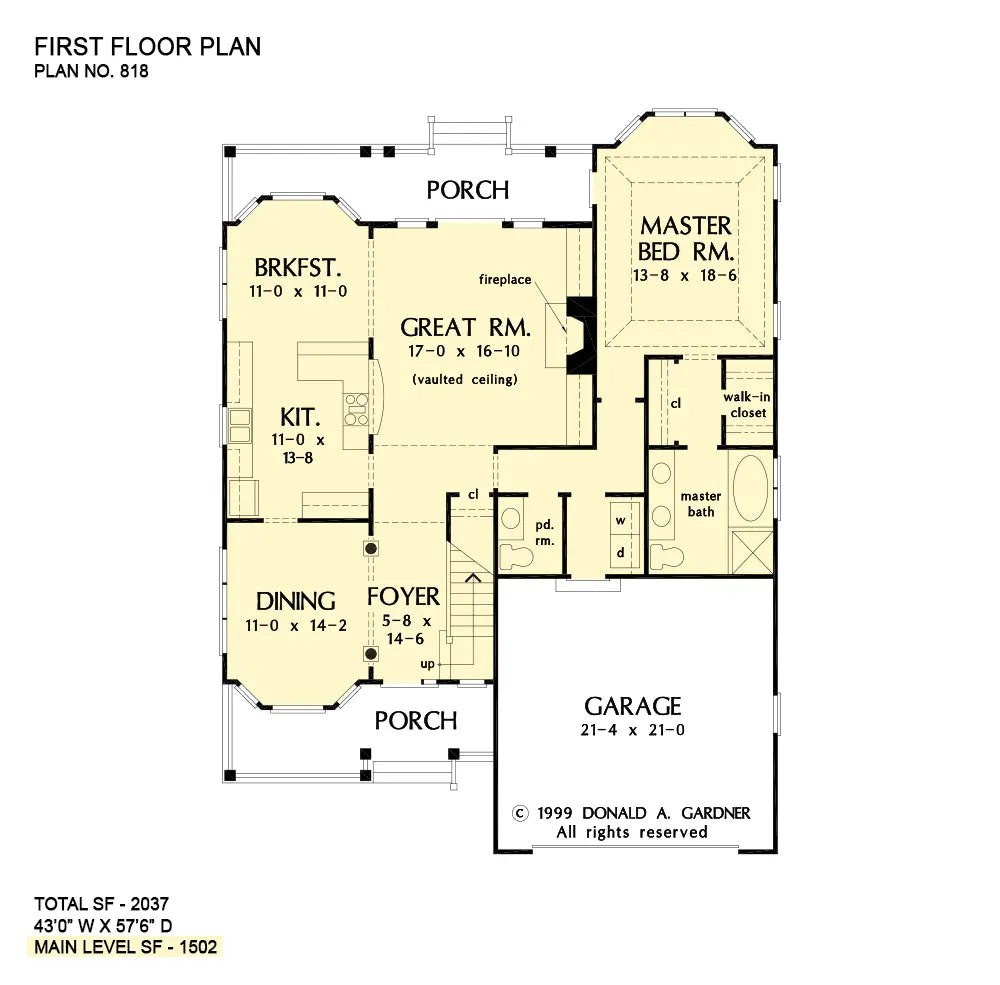 This is the first floor plan image for cottage house plan 818 The Prynwood